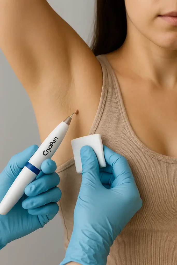 woman having cryopen to remove underarm skin tags Maidenhead