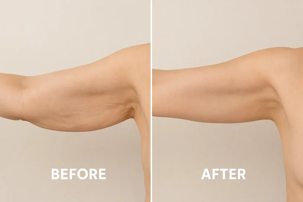 Picture of LA LIPO Maidenhead before and after results of skin tightening treatment on the upper arms.